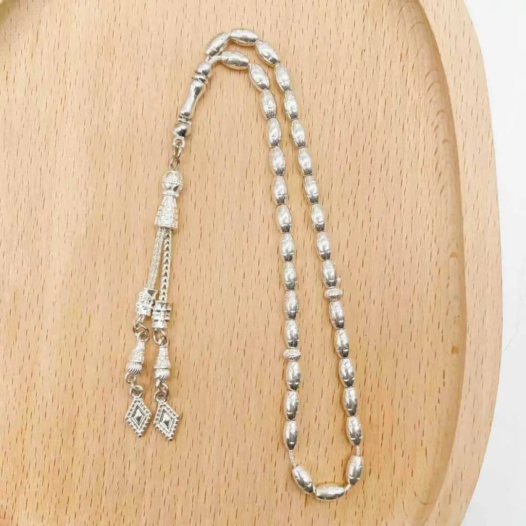 خرز صلاة أنيق مصنوع من خليط معدني، تسبيح ذهبي/فضي 4 × 7 مم للمسلمين، مسبحة إسلامية بلون سادة، هدية يومية مثالية للرجال والنساء - 5