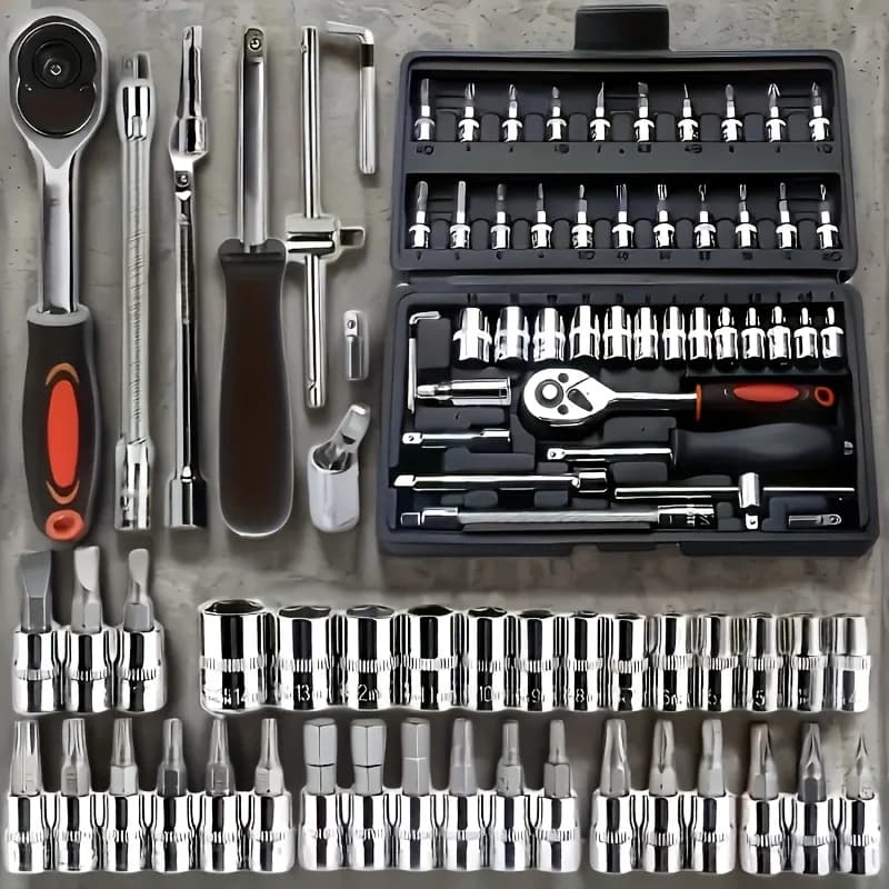 Professional 46pcs Cr-V Steel Socket Set with Ratchet Wrench Storage Bag Durable Sockets Extension Bar for Auto Home Repair - 2