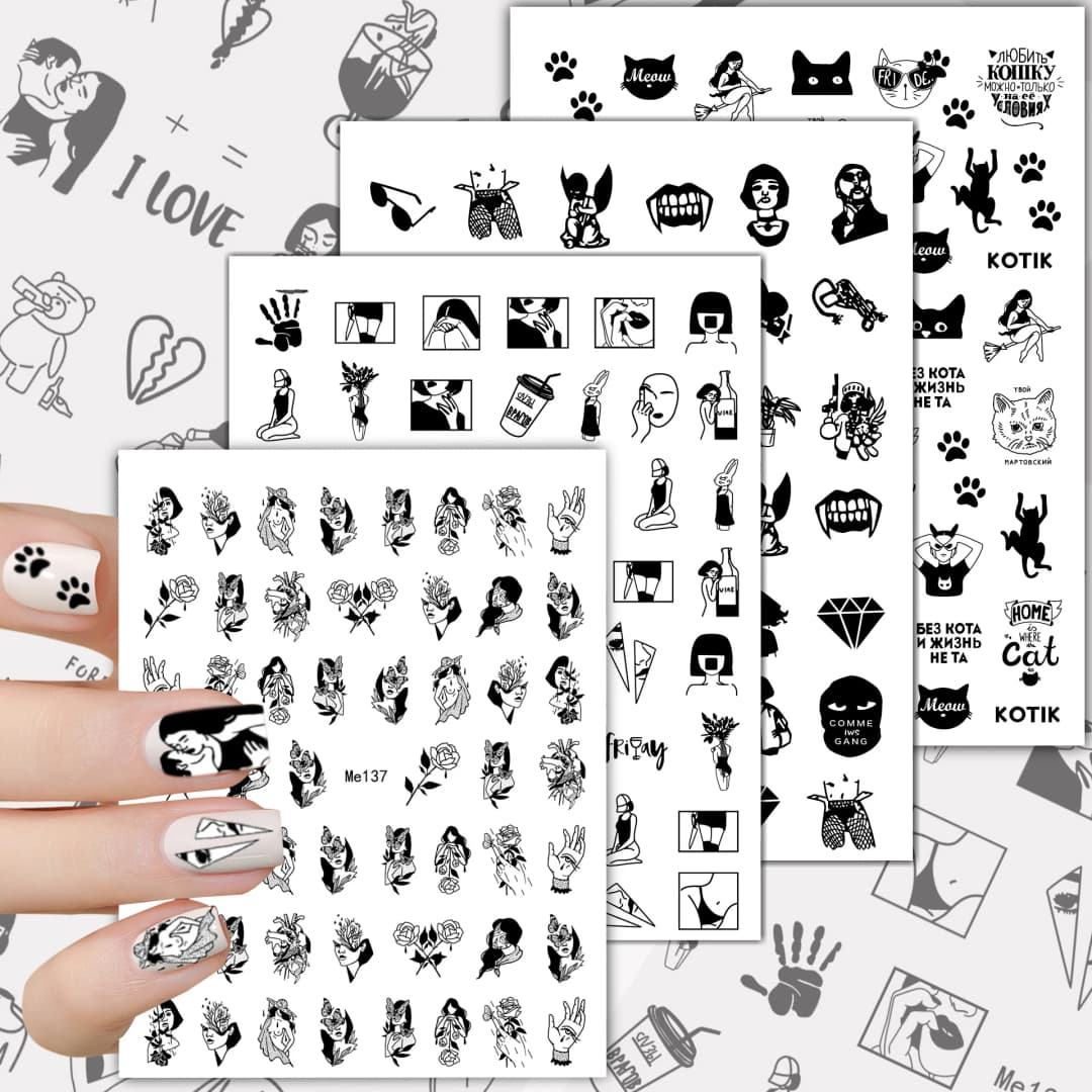 Black Valentine's Day Adult Sex Nail Stickers Nail Art Decoration 3D Heart Sexy Women Nail Art Stickers Nail Supplies Sliders