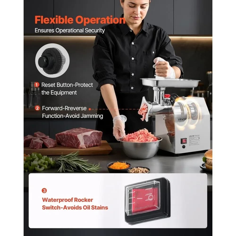 Commercial Electric Meat Grinder 7 lbs/min #12 Stainless Steel Mincer with Complete Accessories VEVOR 7 lbs/min Electric - 4