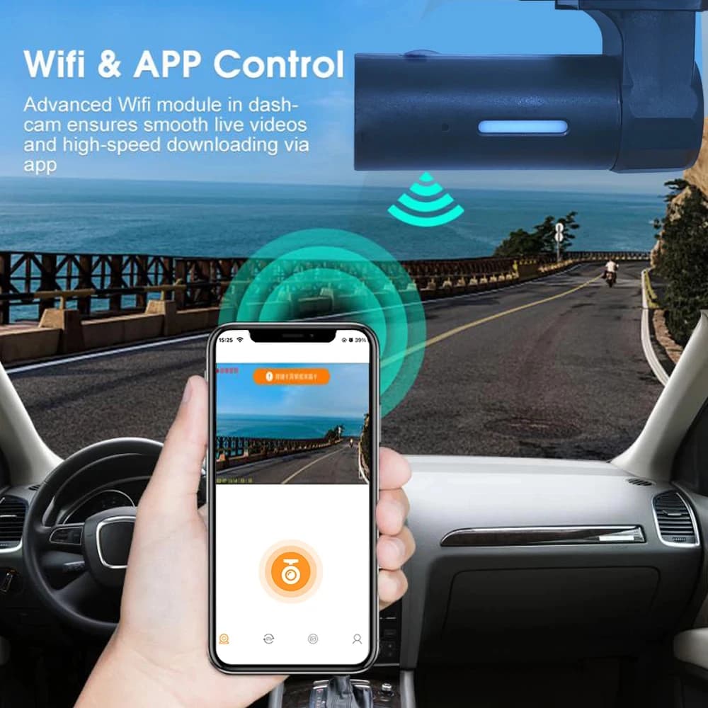 كاميرا سيارة ذكية للتحكم عبر التطبيق مع واي فاي ومسجل فيديو رقمي (DVR) ورؤية ليلية وتسجيل فيديو بدقة HD1080P وإمداد طاقة عبر منفذ USB - 4