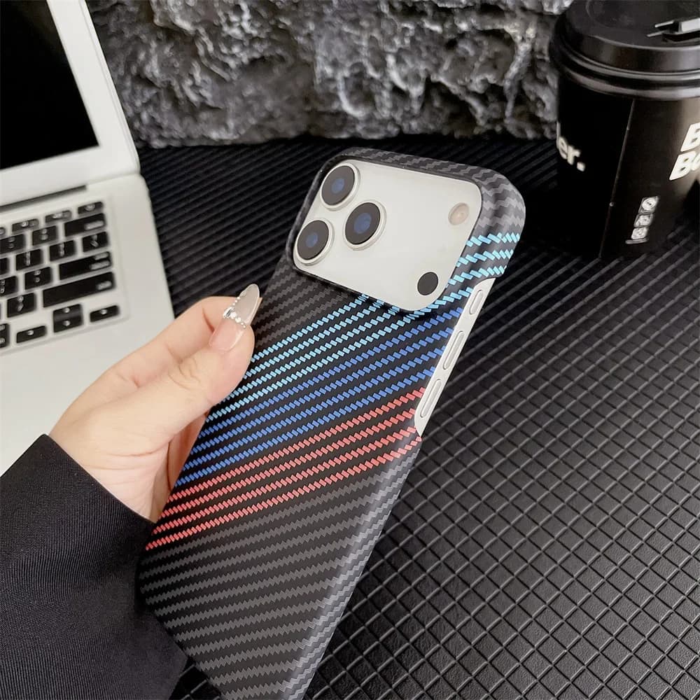 Carbon Fiber Kevlar Texture Phone Case for IPhone 17 Air 16 15 14 Plus 13 12 11 Pro Max Hard Plastic Half Pack Protective Cover - 5