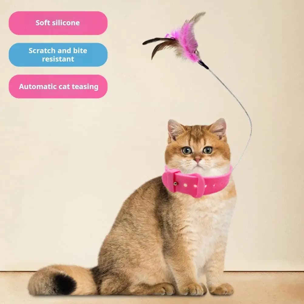 طوق قط تفاعلي لعبة عصا مداعبة بريش ملون وجرس تصميم قابل للتعديل لعبة ذاتية اللعب عصا مداعبة للقطط - 2