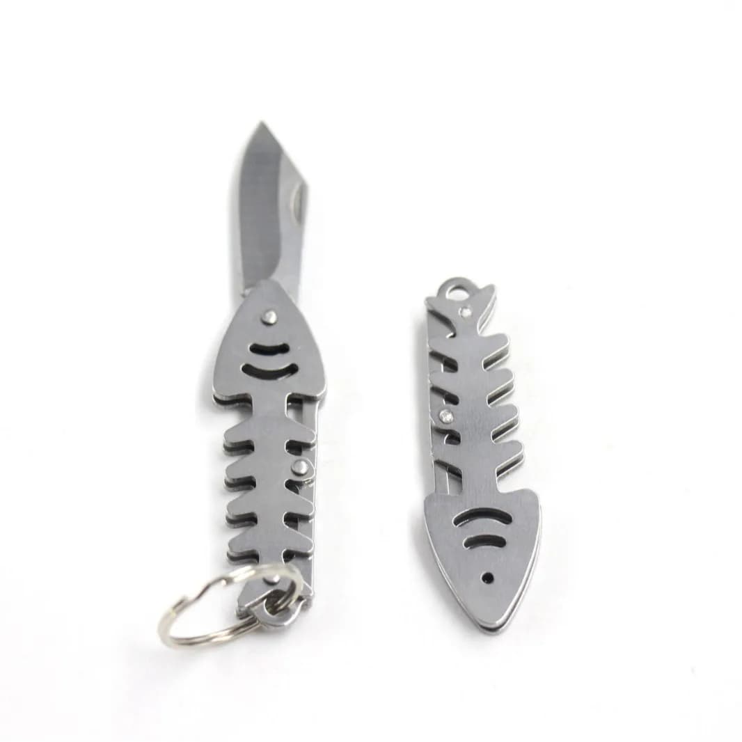 Mini Outdoor Folding Knife Creative Fish Bone Unboxing Portable Pocket Keychain Stainless Steel Tactical EDC Tool Cutter Pendant - 3