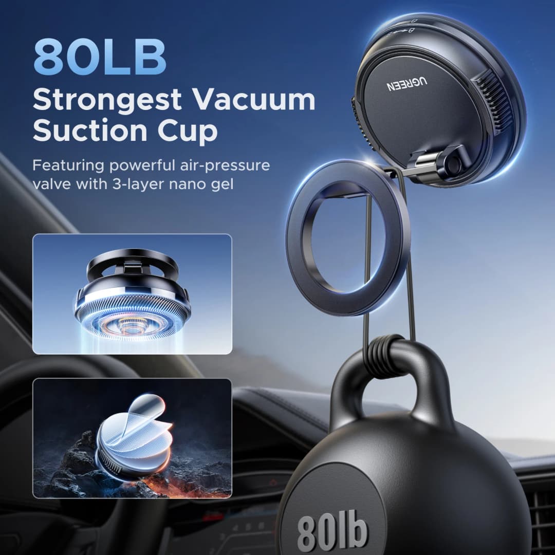 UGREEN Magnetic Car Phone Holder Dashboard Suction Cup 360°Rotatable Car Mount For Magsafe iPhone 16 15 14 ProMax Xiaomi Samsung - 4