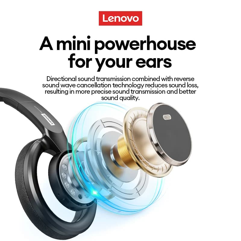 Lenovo LS116 Gaming Headset Wireless Bluetooth 6.0 Earphones Surround Noise Foldable Sport Over Ear Headphone With HD Mic Gifts - 6