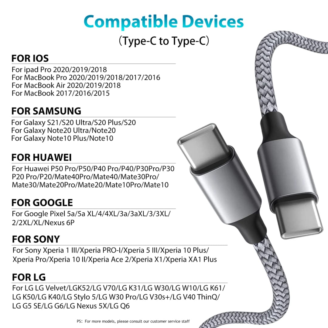 2026 New 60W Fast Charge Cable Type C To Type C 1m 2m 3m 5m 8m Universal Extended Nylon Braided PD Data Cord for iPhone Samsung - 6