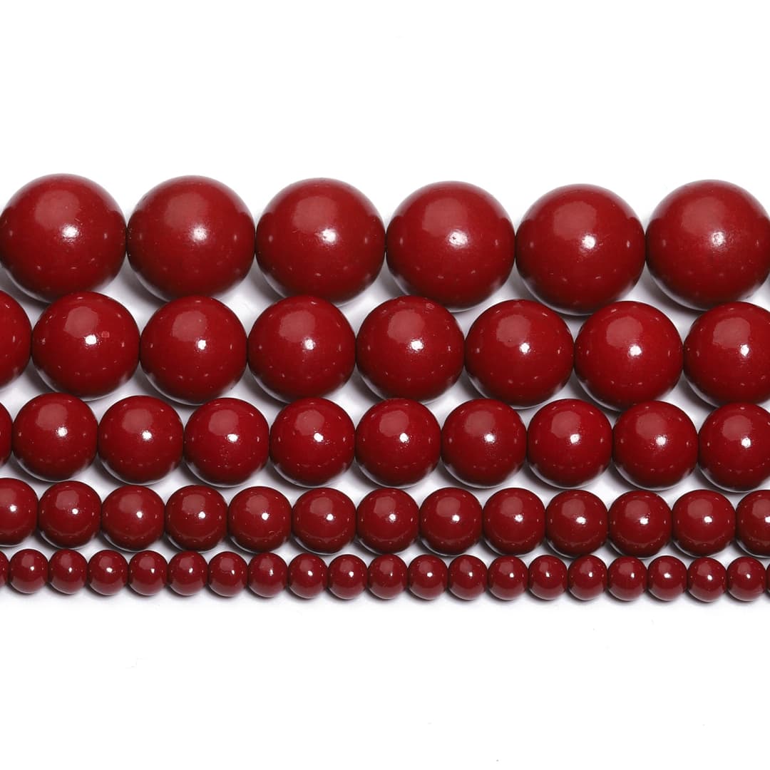 Natural Cinnabar Jade Stone Beads Smooth Round Loose Spacer Beads for Jewelry Making DIY Bracelet Earring 15'' 4/6/8/10/12mm - 6