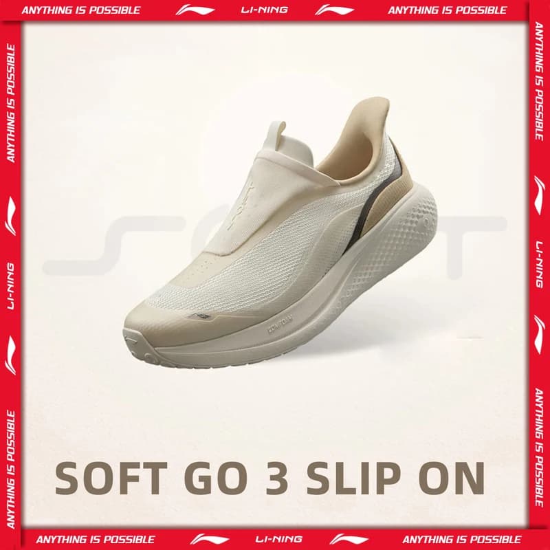 Li-Ning Women's SOFT GO 3 SLIP ON Lifestyle Shoes COMFOAM Breathable Casual Walking Shoes LiNing Wear-resistant Sneakers AGLW010