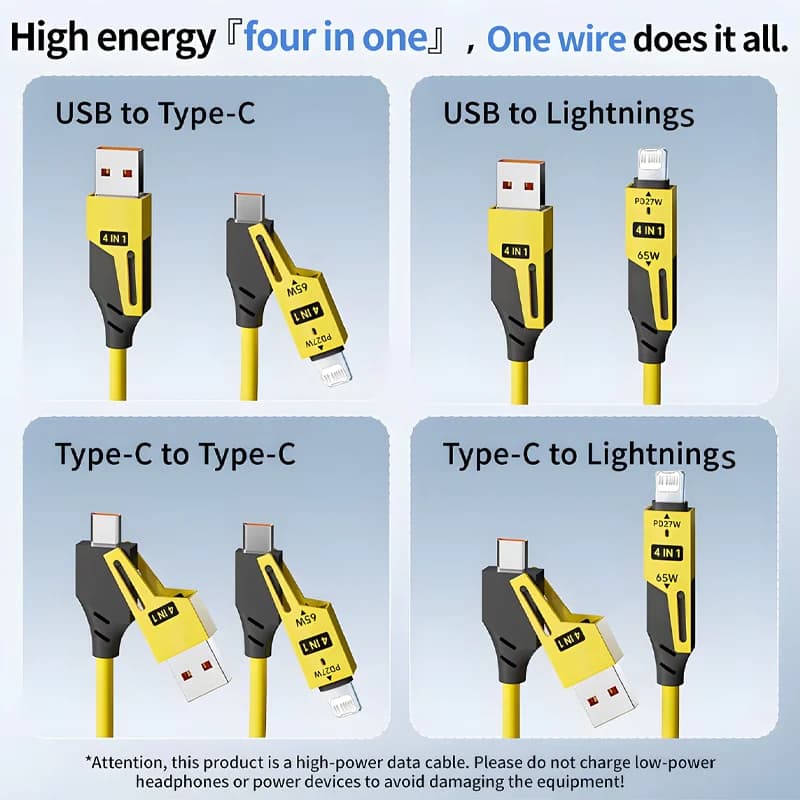 65W Quick Charger Spring USB Cable 4 in 1 Spring Data Cable 6A USB Type C Spring Telescopic Wire for iPhone iPad MacBook Huawei - 6