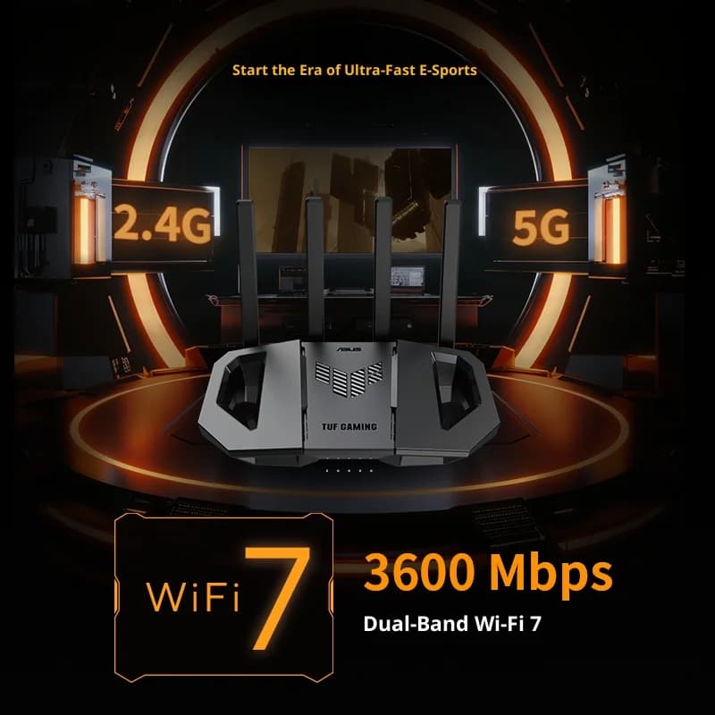 راوتر ASUS WiFi 7 BE3600 TUF Gaming وراوتر AI وراوتر منزلي واي فاي وتوجيه عشوائي للمجموعات وشبكة لاسلكية 5G - 3