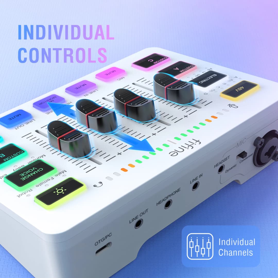 ميكسر USB للألعاب من FIFINE مع 4 قنوات/واجهة ميكروفون XLR/إضاءة RGB، ميكسر صوت لبث الألعاب AmpliGame SC3W - 3