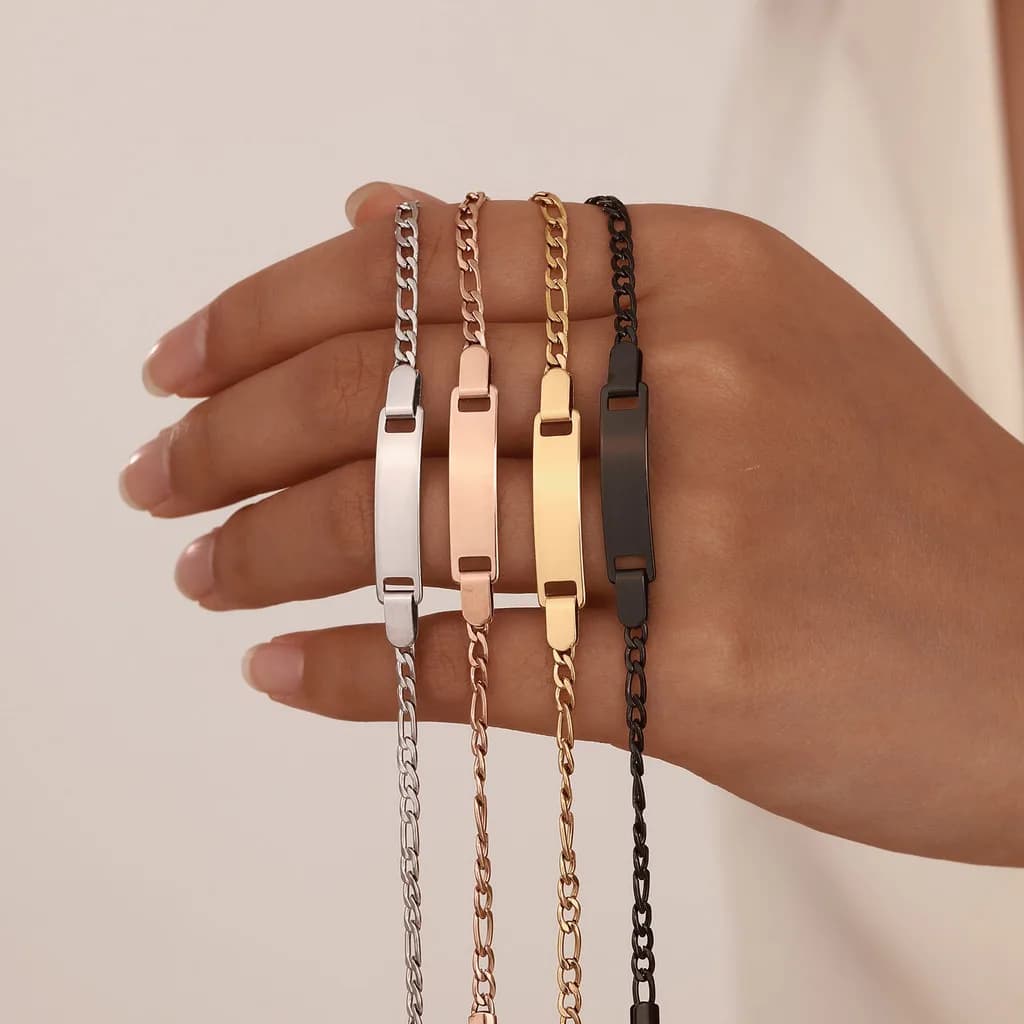 Customized Name & Text Gold Plated Stainless Steel Link Bracelet Fashion Personalized Custom Jewelry Men Women - 4