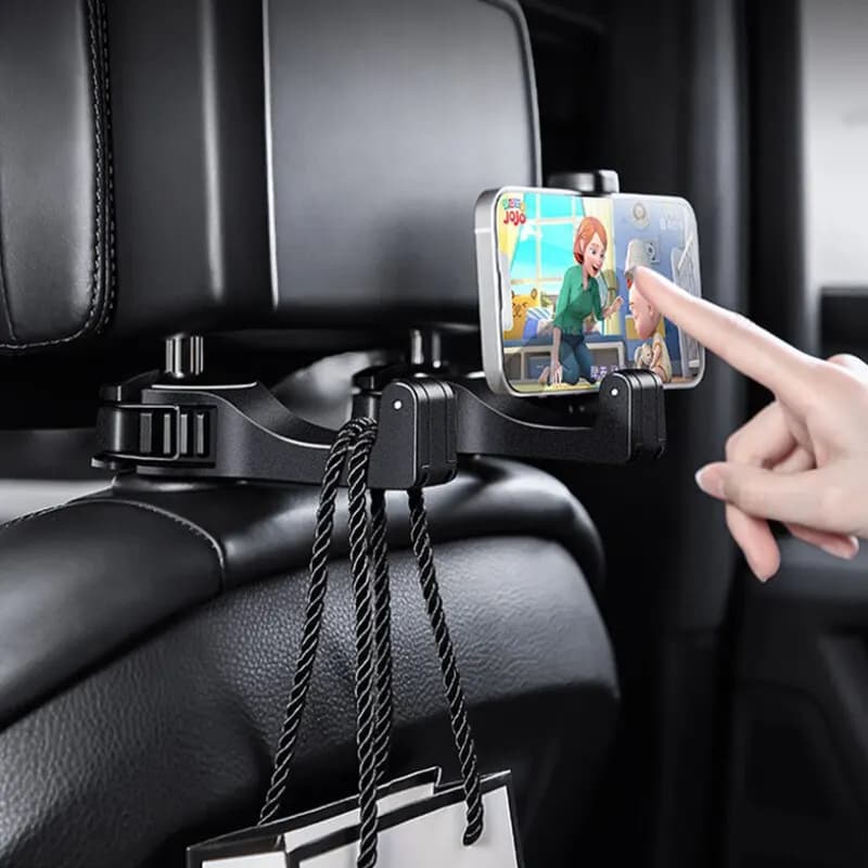 Multi-functional 2 In 1 Car Hook Hidden Multifunctional Rear Headrest Hook Car Rear Phone Holder Lock Type Mobile Phone Holder - 3
