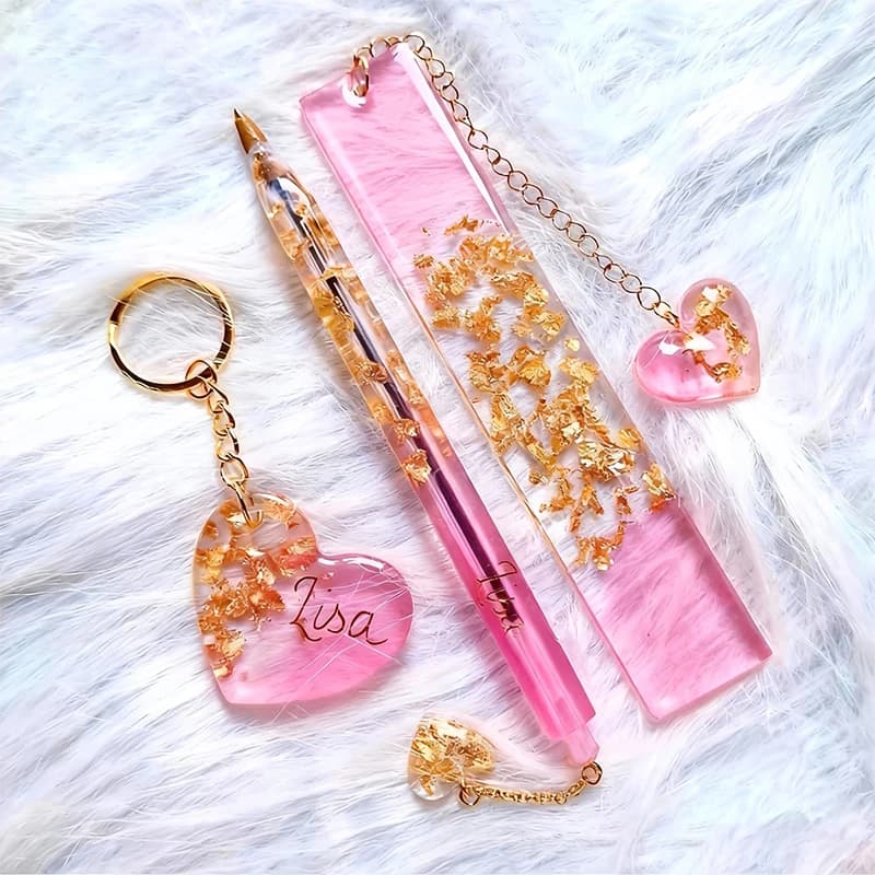 Transparent Pen Bookmark Heart-Shaped Keychains Silicone Resin Mold Set Epoxy Resin Casting Molds for Handmade Stationery Craft - 3