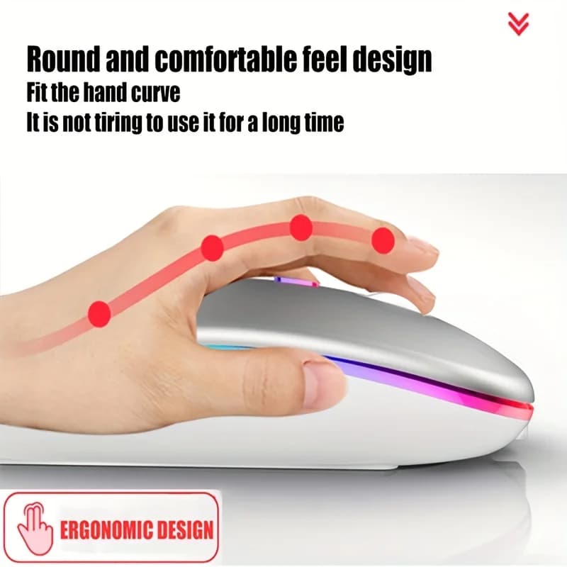 ماوس بلوتوث لاسلكي 2.4G وضع مزدوج ماوس قابل لإعادة الشحن RGB مريح نقر صامت لأجهزة الكمبيوتر المحمول والكمبيوتر اللوحي 3600DPI - 4