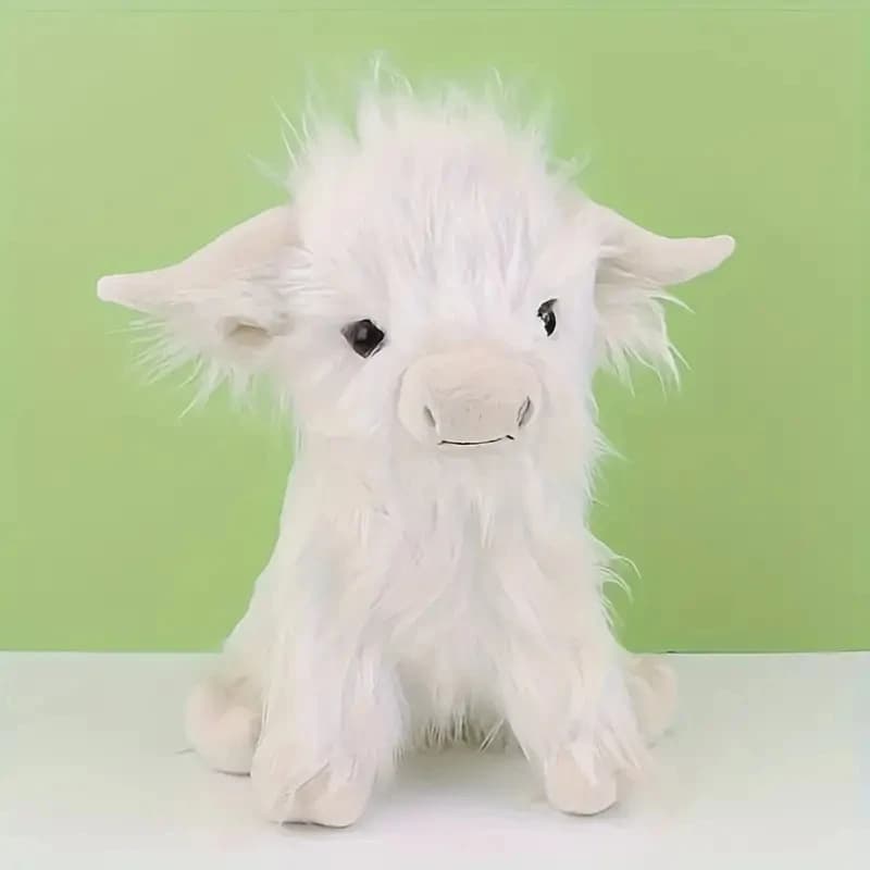 30cm Simulation Kyloe Cream Highland Cow Animal Plush Doll Soft Stuffed Highland Cow Cattlle Plushie Gift for Kids Boys Girls - 4