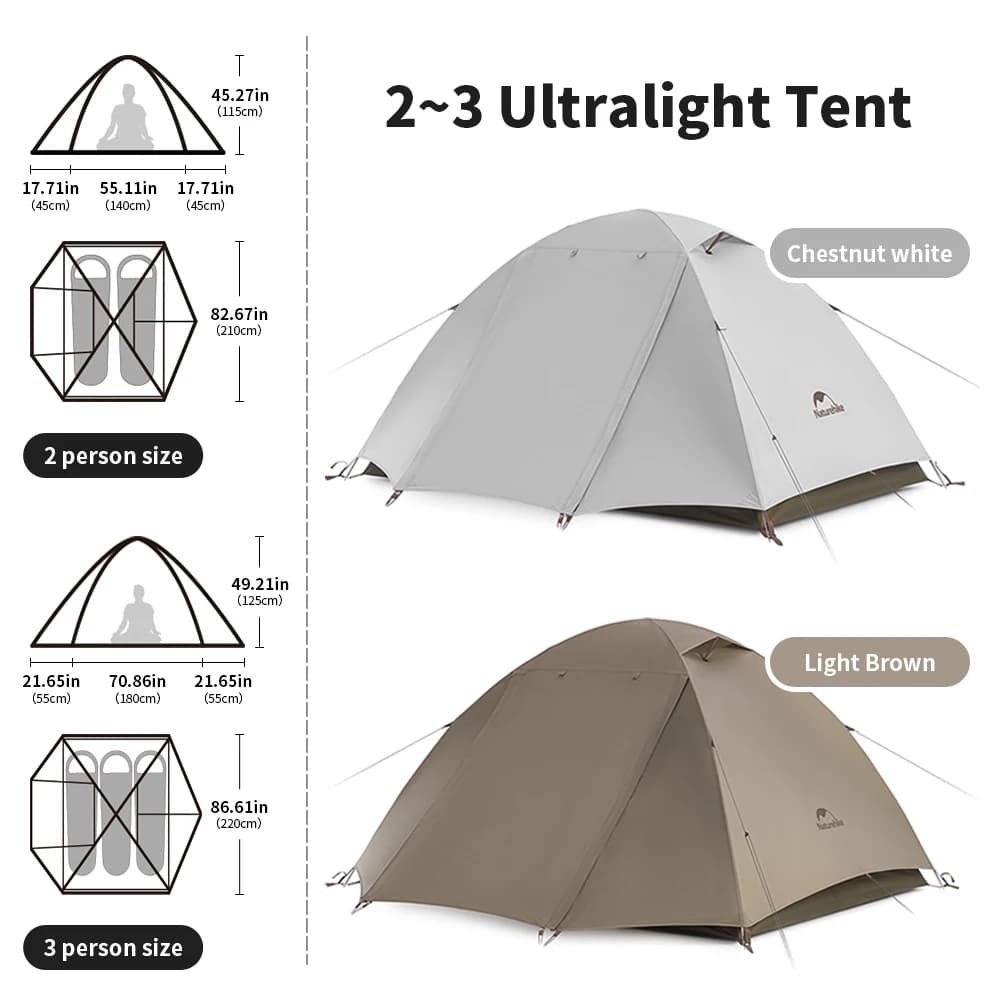 Naturehike Camping Tent 2-3 People Waterproof UPF50+ Camping Tent Outdoor Ultralight Portable Hiking Trekking Sun Shelter - 2
