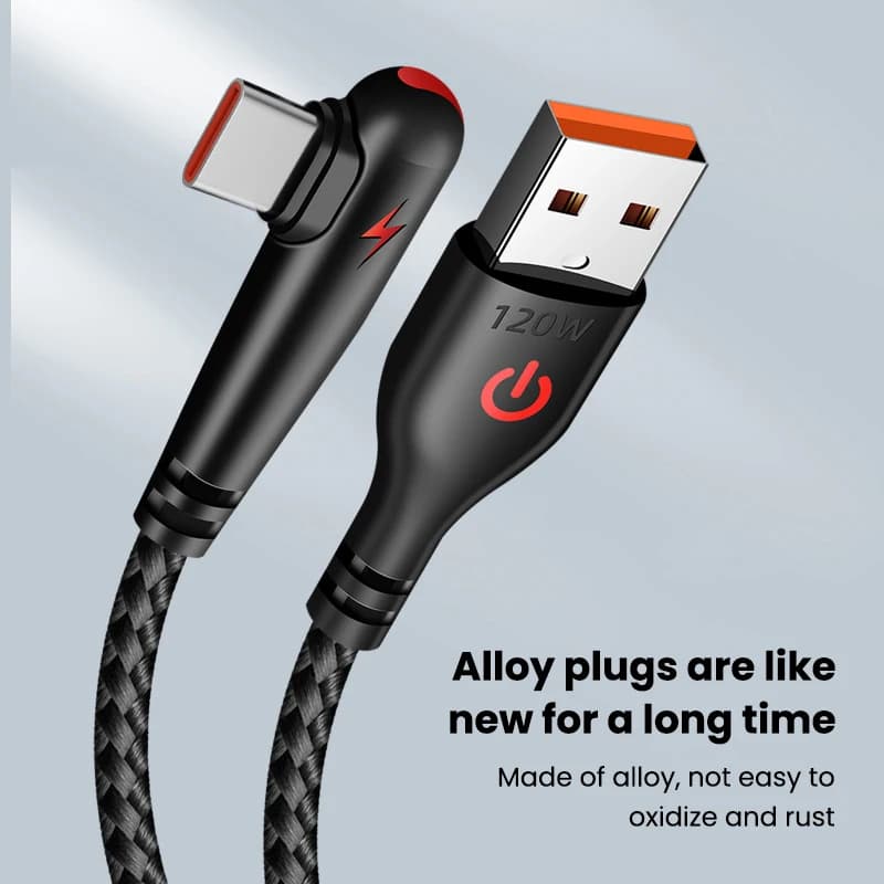 NNBILI 120W USB To Type-C Cable 90 Degree Elbow Mobile Phone Fast Charging For Huawei Mate 60 Xiaomi Samsung Charger Data Wire - 3