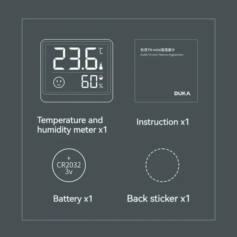 DUKA Atuman THmini 2.5 بوصة، مقياس حرارة ورطوبة رقمي بشاشة LCD، مستشعر طقس داخلي صغير - 6