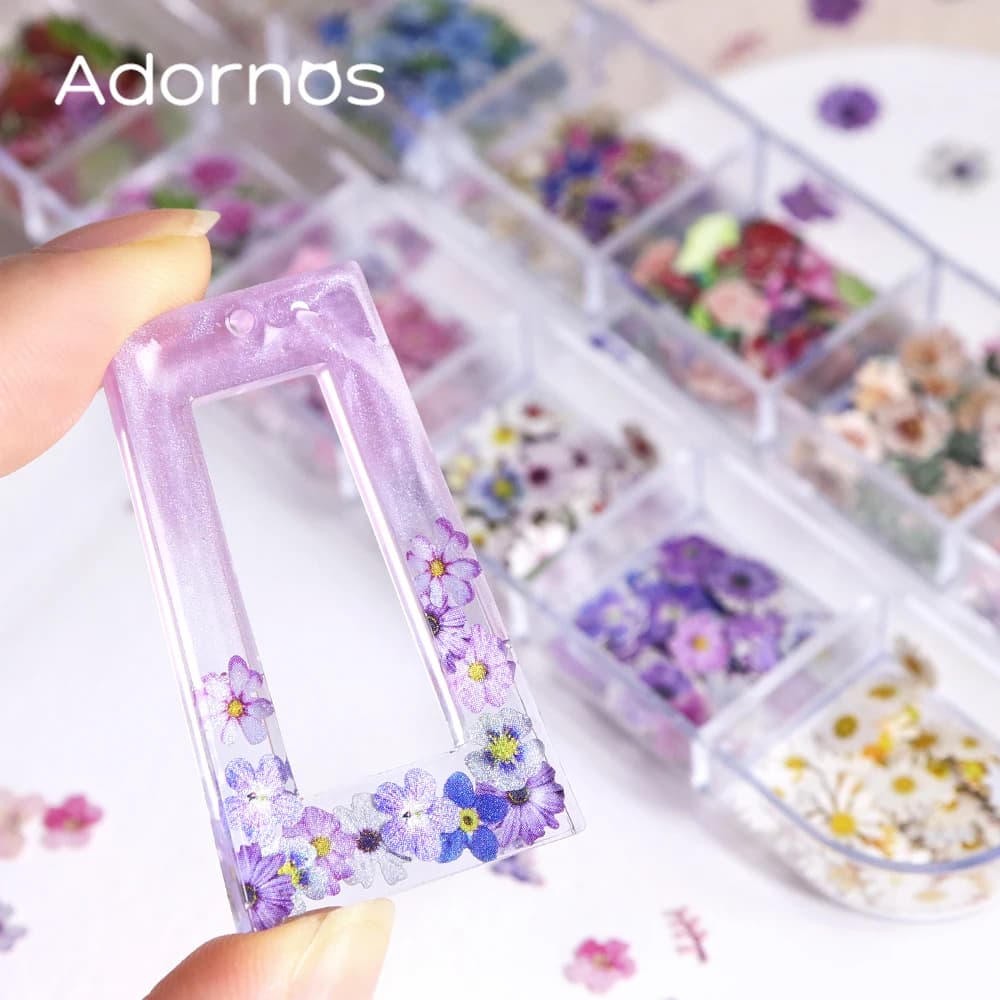 12 شبكة زهرة لب الخشب رقائق راتنجات الايبوكسي ملء الورد القزحية Vetiver زهرة فراشة شكل ورق زينة زهرة Crafts بها بنفسك الحرف - 3