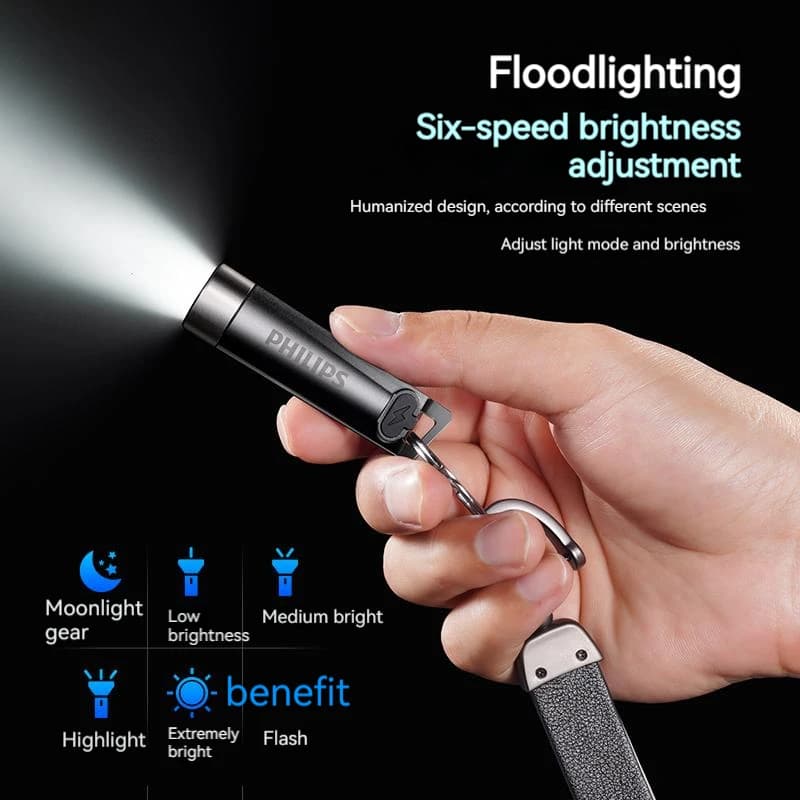 Philips كشاف SFL1121 EDC جديد 2025 قابل لإعادة الشحن LED صغير سلسلة المفاتيح للتخييم والمشي لمسافات طويلة والدفاع عن النفس محمول - 6