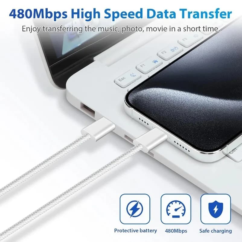 كابل VIKEFON USB C إلى USB C 60 وات كابل شاحن سريع الشحن يدعم الشحن السريع لهاتف iPhone 16 15 Samsung Xiaomi Huawei إلخ - 2