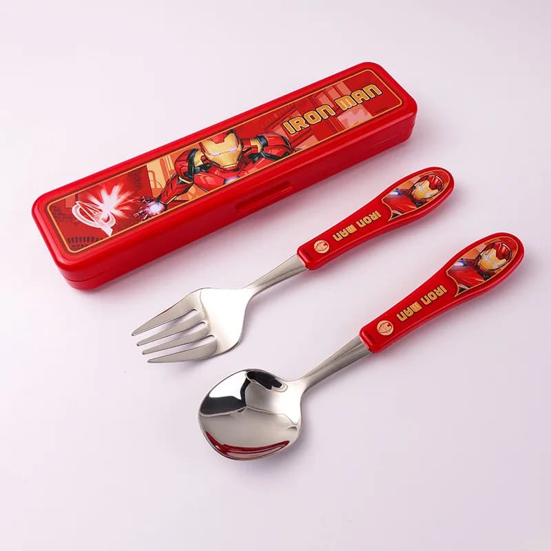 2pcs Superhero Spiderman Cartoon toy Tableware Spoon Cross Fork Soup Spoon Set Dining Lunch Hulk Anime Figures Party kids Toys - 5