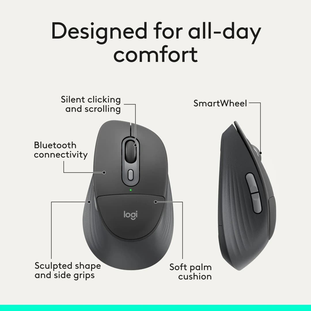 ماوس Logitech Signature Comfort Plus M850 L اللاسلكي عبر البلوتوث مع وسادة راحة اليد ونقرات صامتة - 4