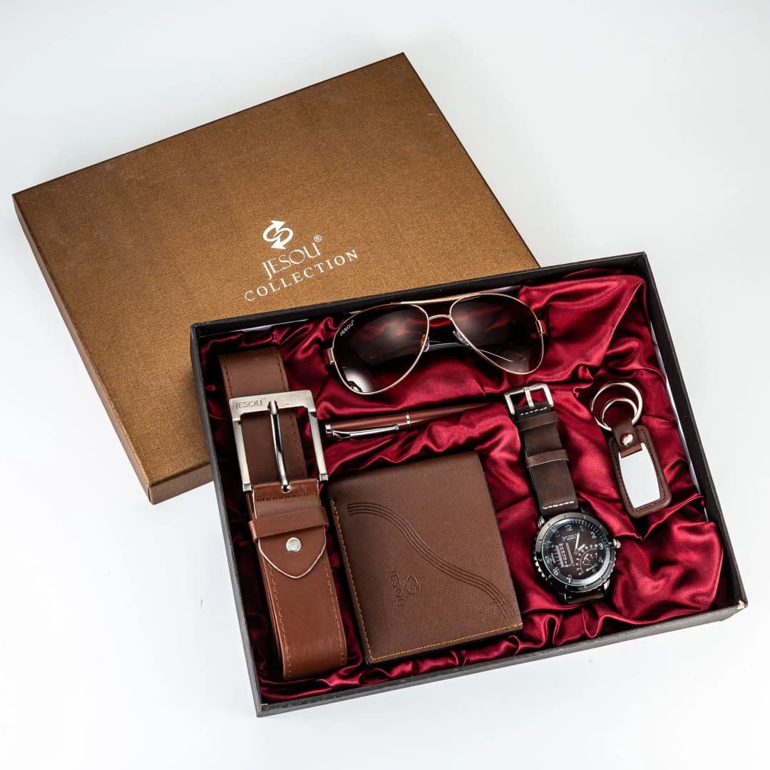 Gift Business Luxury Company Mens Set 6 in 1 Watch Glasses Pen Keychain Belt Purse Welcome Holiday Birthday - 5