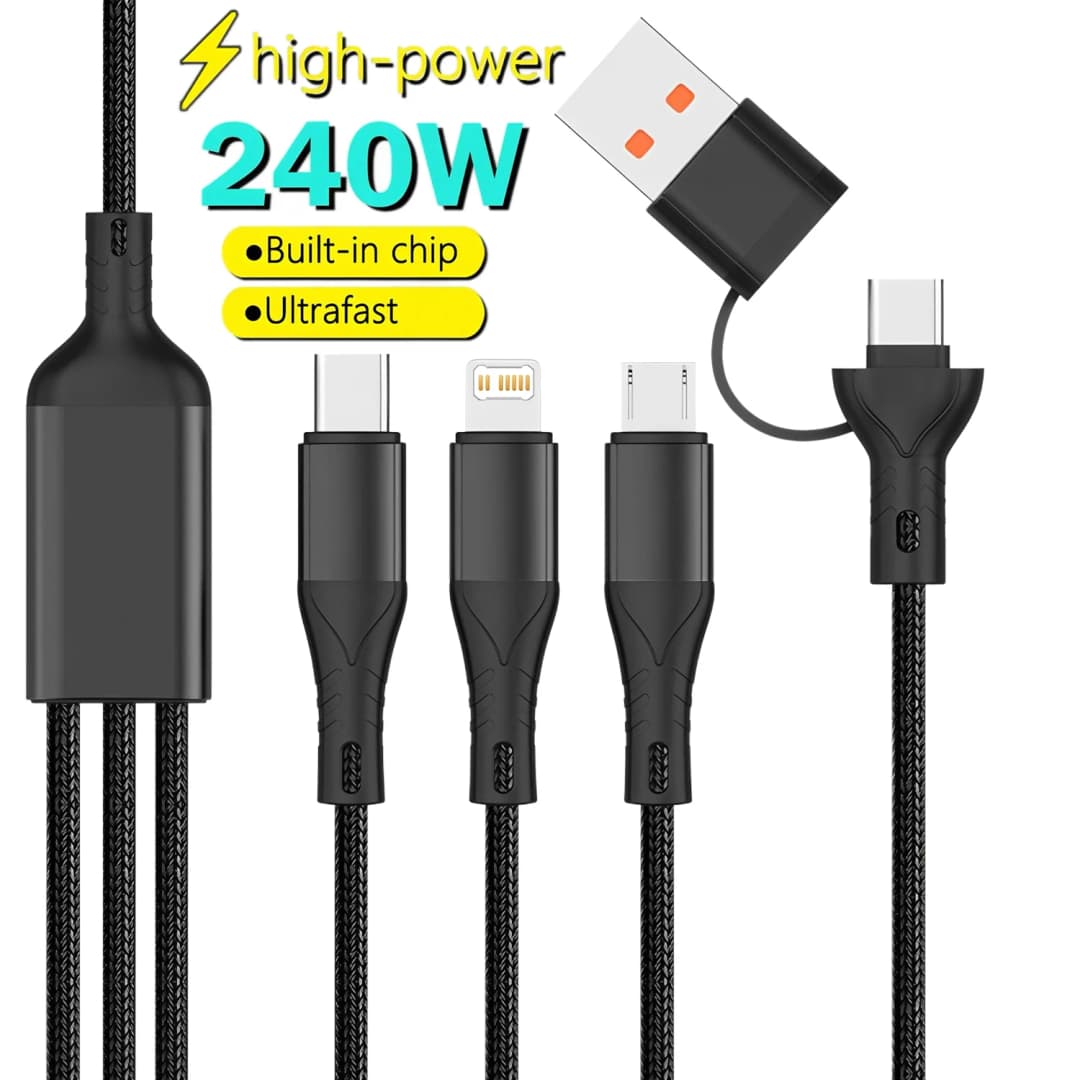 كابل بيانات شحن فائق السرعة 2-في-3، 240 واط، يو إس بي/Type-c إلى Type-c/مايكرو، لهواتف iPhone 16 وXiaomi 15 وأندرويد - 4