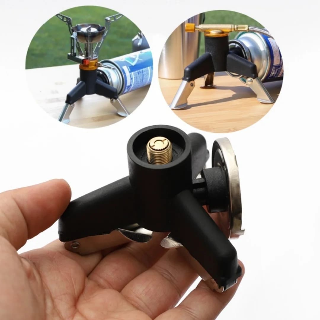 موصل محول موقد غاز تخييم محمول مع حامل ثلاثي قابل للطي من الفولاذ المقاوم للصدأ - معدات طبخ للمشي لمسافات طويلة - 2