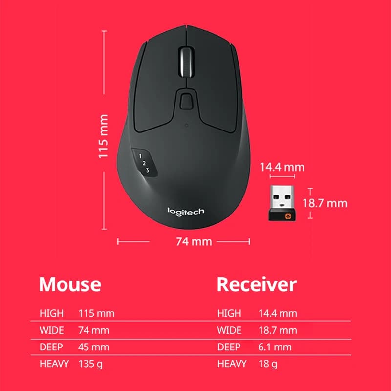 Logitech M720 Triathlon Multi-Device Wireless Mouse Bluetooth Unifying Receiver Ergonomic 8 Buttons Office Mouse for Laptop PC - 5