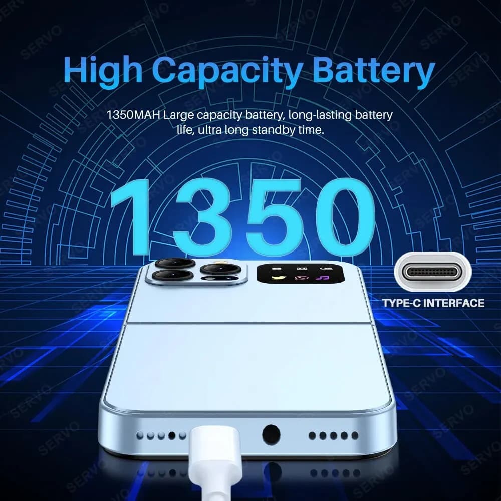 سيرفو A50 PRO هاتف محمول قابل للطي بشاشة 2.4 بوصة، راديو FM، سجل مكالمات تلقائي، اتصال سريع، صوت سحري، ثنائي الشريحة، GSM، غير مقفول، Type-C - 6