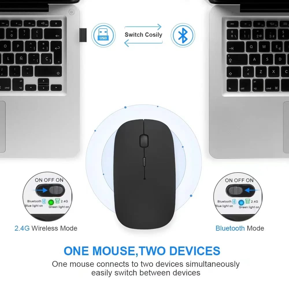 Rechargeable Wireless Mouse Bluetooth-compatible 2.4GHz Dual Modes Computer Mice with Nano Receiver for PC Laptop Macbook - 2