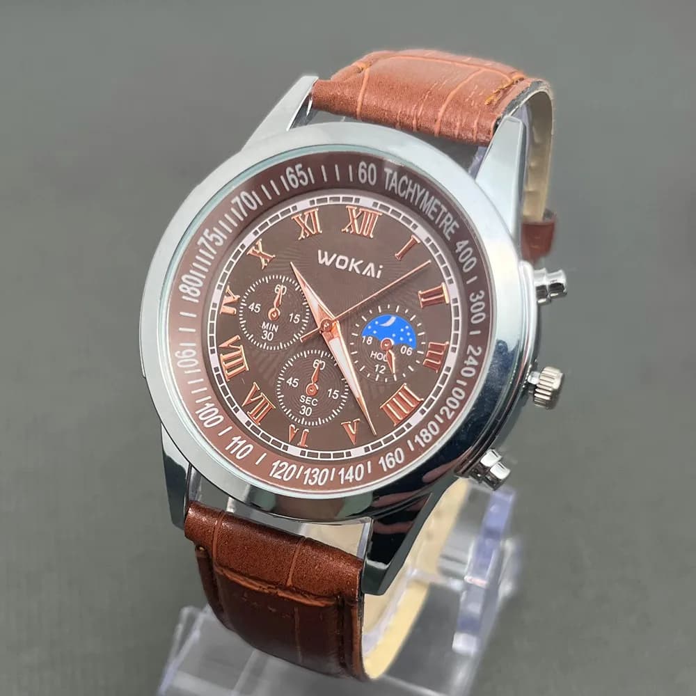 Wokai Brand Leisure Business Male Watch Quartz Sports Casual Leather Men's Relogio Clock Elegant Casual Relojes Cheap - 2