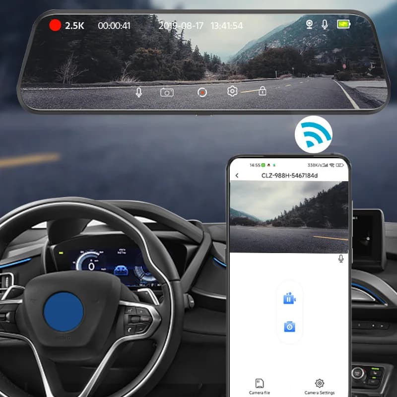 E-ACE 2K جهاز تسجيل فيديو رقمي للسيارات، واي فاي، نظام تحديد المواقع، تيار الوسائط، مرآة اختيارية، كاميرا فيديو 1080P للرؤية الليلية، تسجيل حلقي 24 ساعة، صندوق أسود لمواقف السيارات - 3