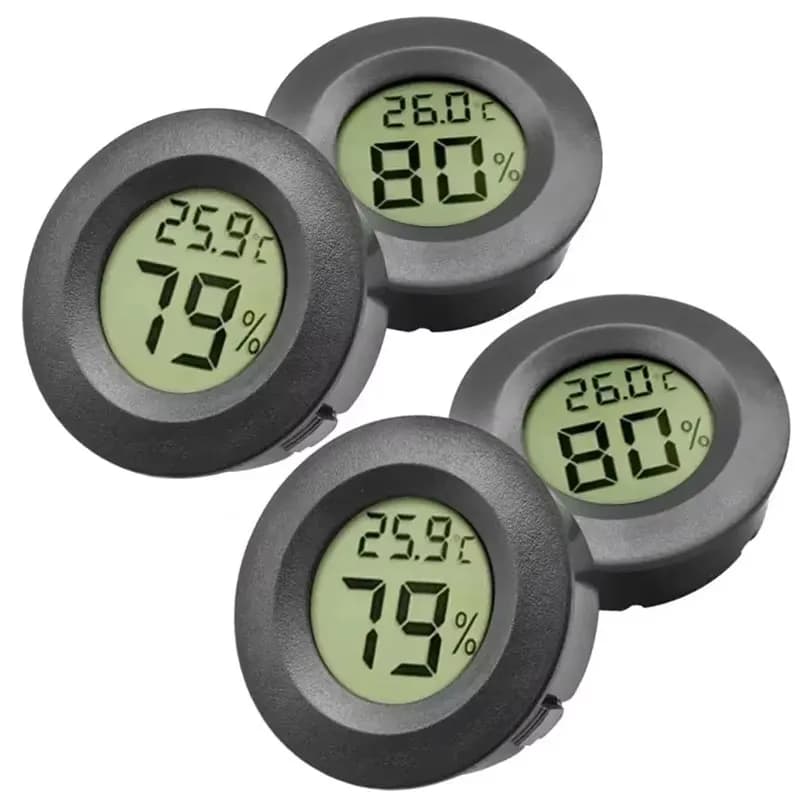مقياس حرارة رقمي بشاشة LCD مستديرة، للسيارة، خزانة مشروبات السيجار، مقياس درجة الحرارة والرطوبة، صندوق أكريليك للحيوانات الأليفة