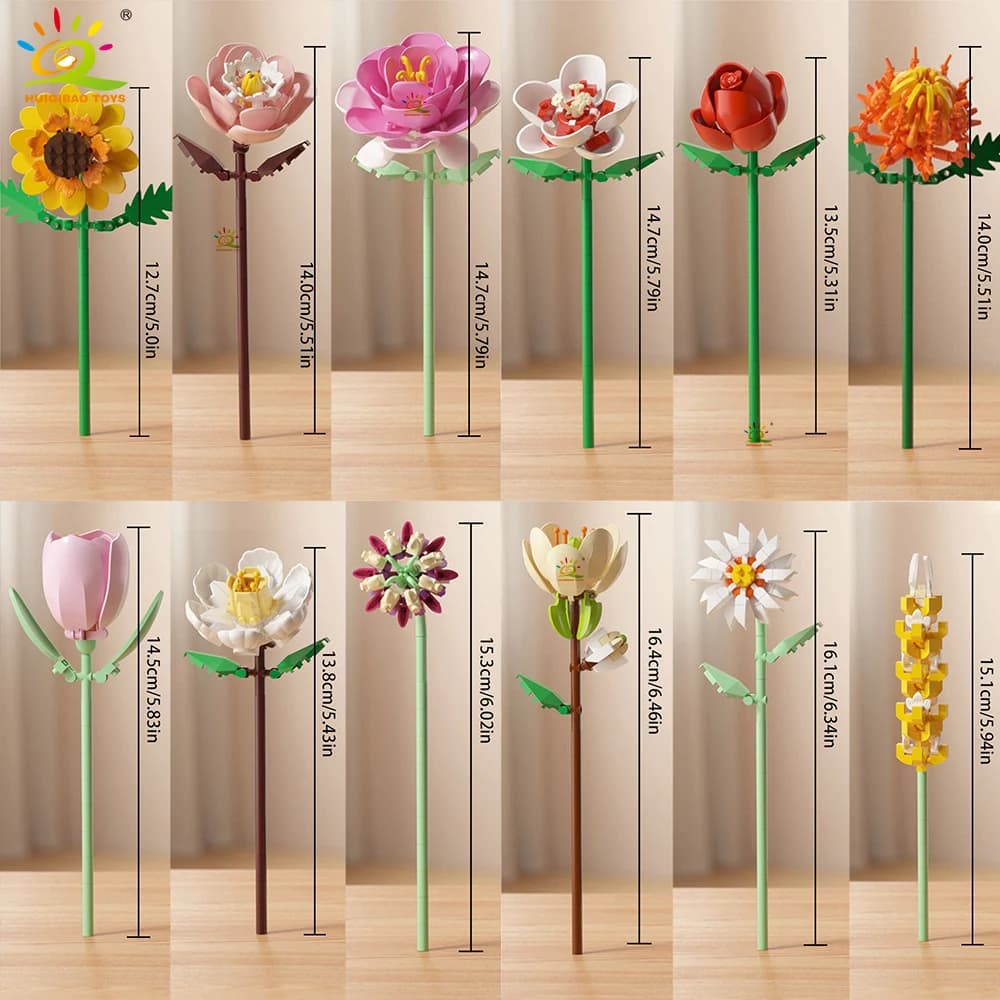 HUIQIBAO MOC Flower Bouquet Model Micro Building Block DIY Rose Eternal Home Desk Plant Decoration Brick Girl Gift Children Toy - 6