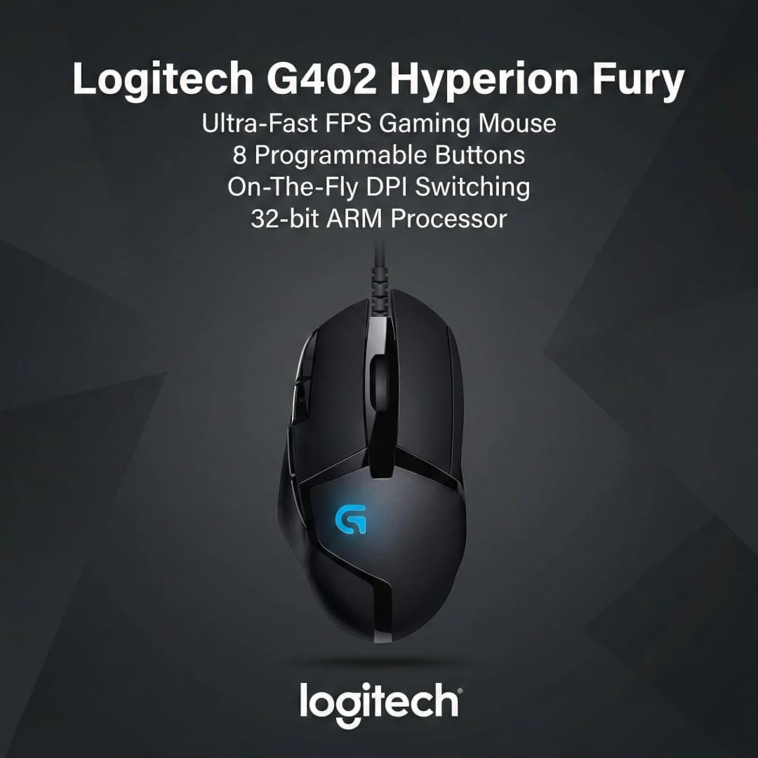 Original Logitech G402 Hyperion Fury Gaming Mouse,400 IPS Fusion Engine,8 Buttons Lightweight 4000 DPI Wired USB for FPS/MOBA PC - 2