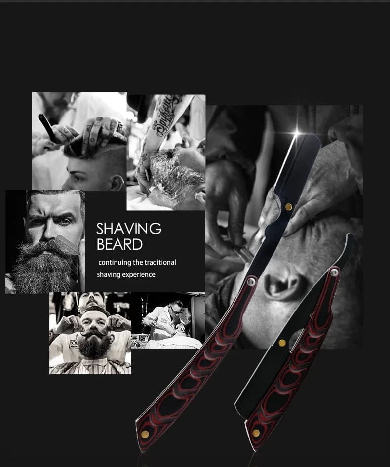 شفرة حلاقة قابلة للطي للرجال من الفولاذ المقاوم للصدأ مع شفرة - شفرة حلاقة يدوية احترافية مستقيمة للحلاقين - 5