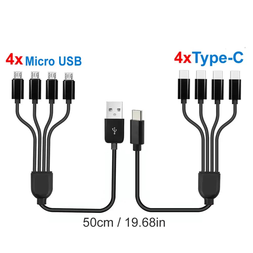 الحبل القصير 5 فولت USB A C إلى نوع C كابل شحن متعدد 4 في 1 مايكرو USB الفاصل كابل محول 4 منفذ USB C PD كابل الفاصل