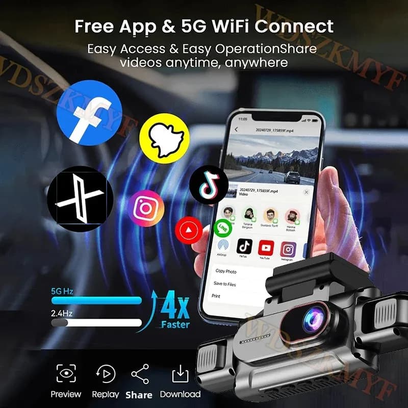 كاميرا سيارة 360 درجة بدقة 1080P، 3/4 عدسة، واي فاي، صندوق أسود، رؤية ليلية، شاشة ركن 24 ساعة - 4