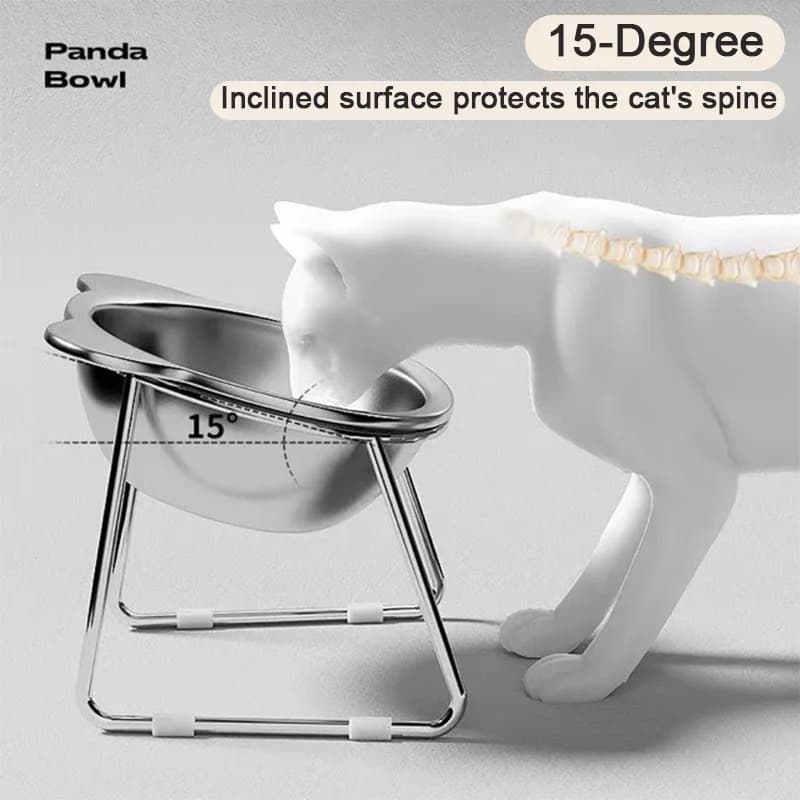 وعاء طعام مرتفع للقطط من الفولاذ المقاوم للصدأ بزاوية 15 درجة مع حماية الرقبة - 3