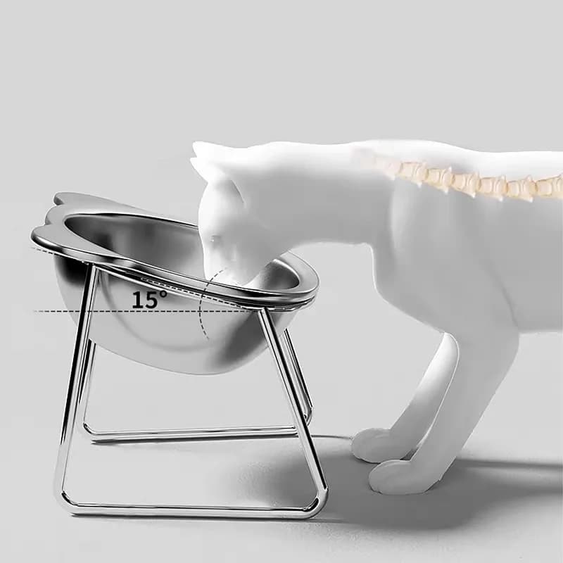 Cat Bowls Tilted Neck Guard Cat Food Bowl Indoor Stainless Steel Shatter Resistant Elevated 15° Pet Bowl For Kitten Puppy - 2