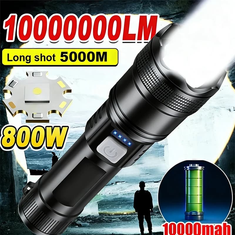 كشاف LED قوي بقوة 2000 لومن مع شحن USB، مناسب للتخييم والصيد والطوارئ مع إضاءة عرض