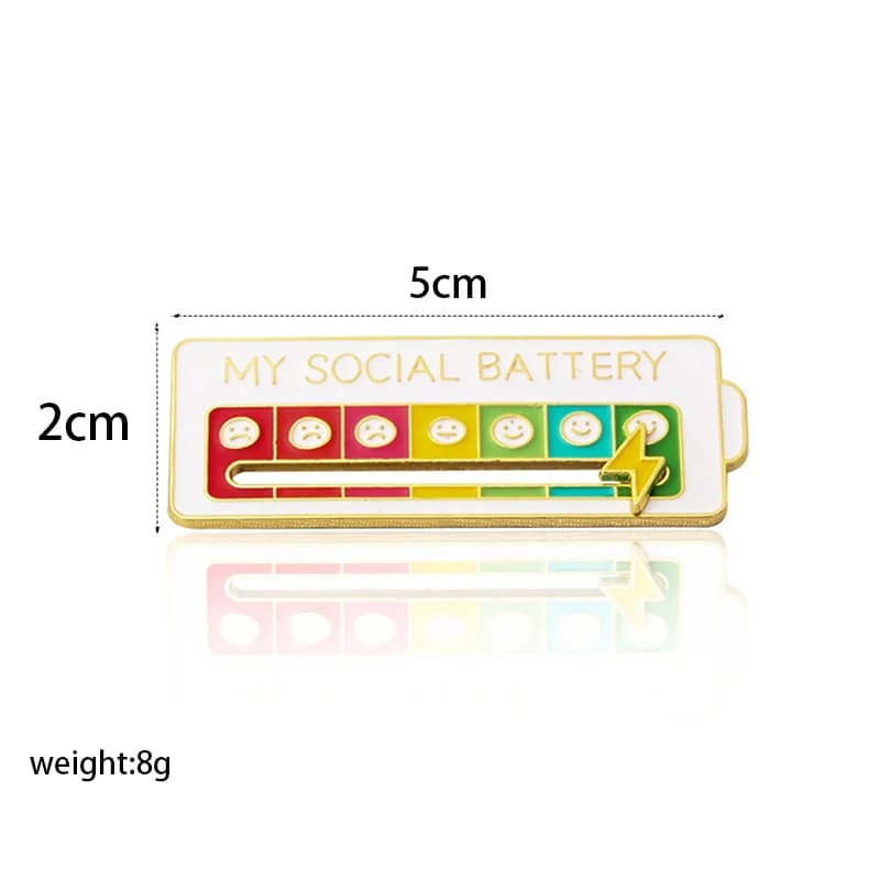 Mood Expression Pins for Women Men My Social Battery Brooches on Clothes Funny Alloy Badge Gifts - 3