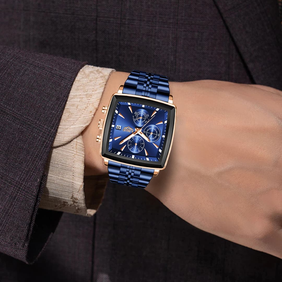 LIGE Luxury Square Sport Man Wristwatch Waterproof Luminous Chronograph Quartz Men's Watches Stainless Steel Men Watch Reloj - 6