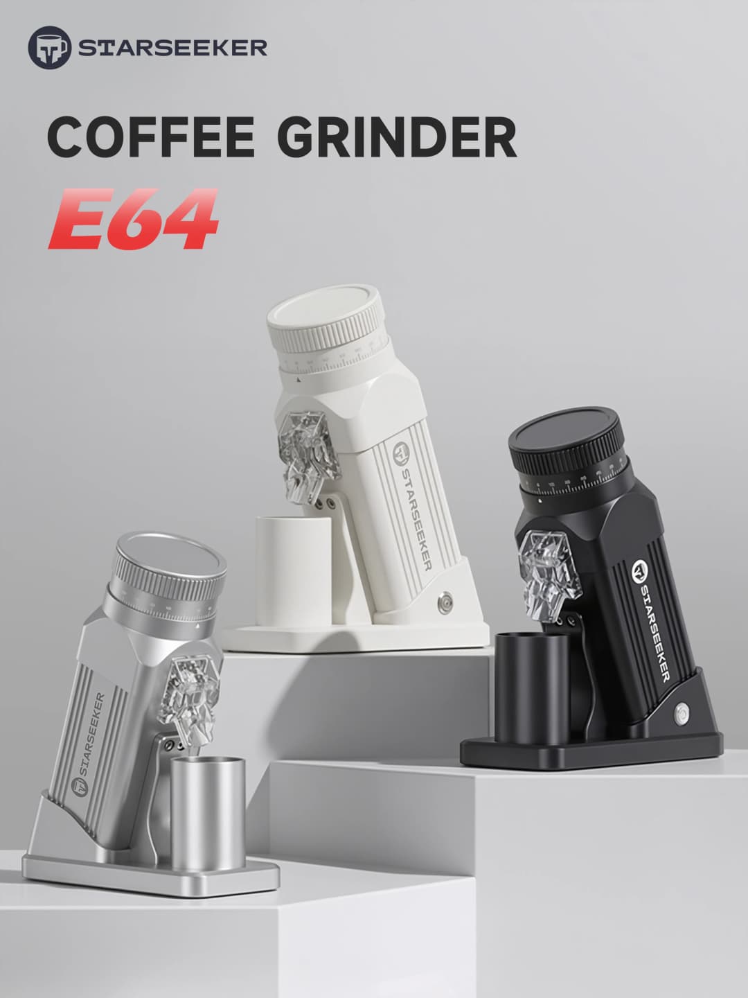 STARSEEKER E64 Electric Coffee Grinder 64MM Espresso Titanium Flat burr Stepless Fineness Adjustment Home Bean Grinder Black - 2