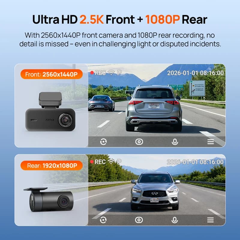 【New】70mai Dash Cam A410 Neo 1440P HDR Dual-Channel Built-in GPS f/1.6 Supercapacitor Wi-Fi 6 24H Parking Car DVR 70mai A410 Neo - 2